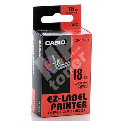 Páska Casio XR-18RD1 18mm černý tisk/červený podklad 1