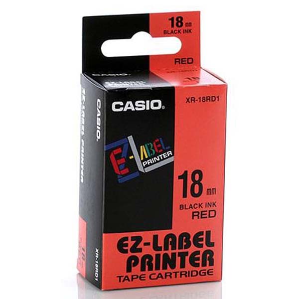 Páska do tiskárny štítků Casio XR-18RD1 18mm černý tisk/červený podklad