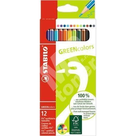 Barevné pastelky GreenColours, 12ks, šestihranné, STABILO 1