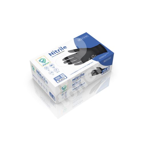 Nitrilové rukavice Intertan PROTECT, 100 ks, nepudrové, černé, M 1