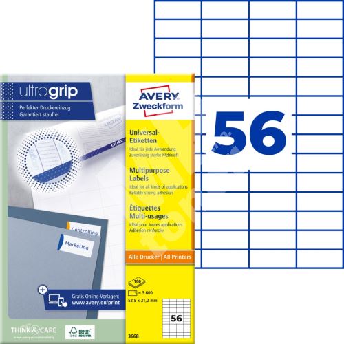 Univerzální etikety AVERY 52,5x21,2 mm 100 listů A4 - 3668 1