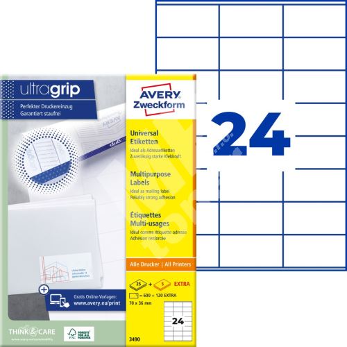 Samolepící etikety Ultragrip 70 x 36 mm, 30 listů A4 3490 1