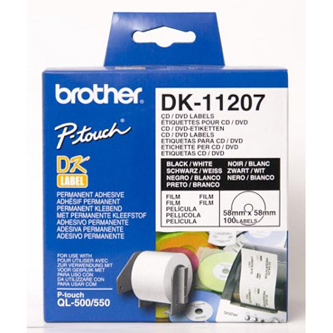 Etikety na CD Brother DK11207, 58mm, bílá, filmová role, 100 ks, pro tiskárny řady QL