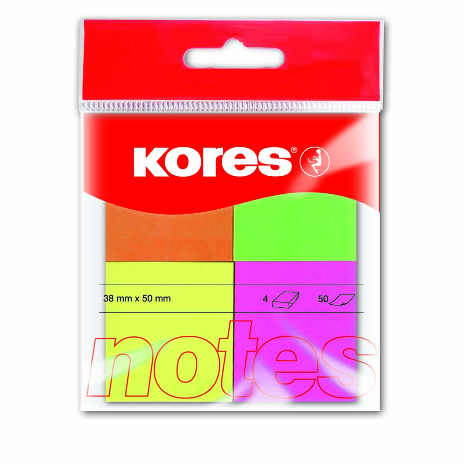 Neonové bločky Kores Multicolour 40x50 mm, ve 4 barvách, 200 lístků