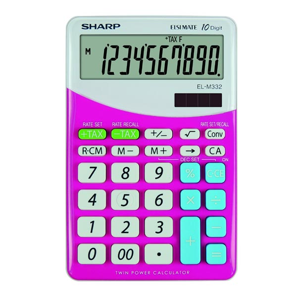 Kalkulačka Sharp ELM332BPK, růžovo-bílá, stolní, desetimístná