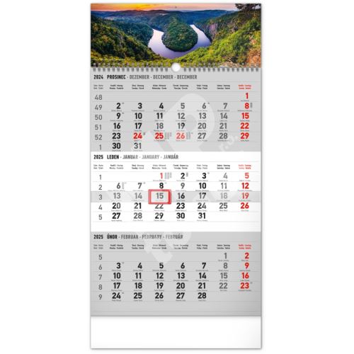 Nástěnný kalendář 3měsíční Notique Krajina šedý 2025, 29,5 x 43 cm 1