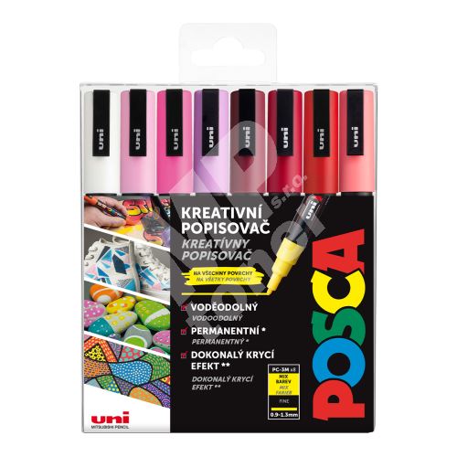 Uni Posca sada akrylových popisovačů PC-3M, 8 ks, mix teplých barev 1