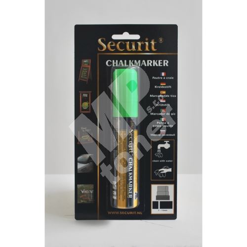Silný křídový popisovač Securit, šířka hrotu 7-15 mm, zelený, blistr 1