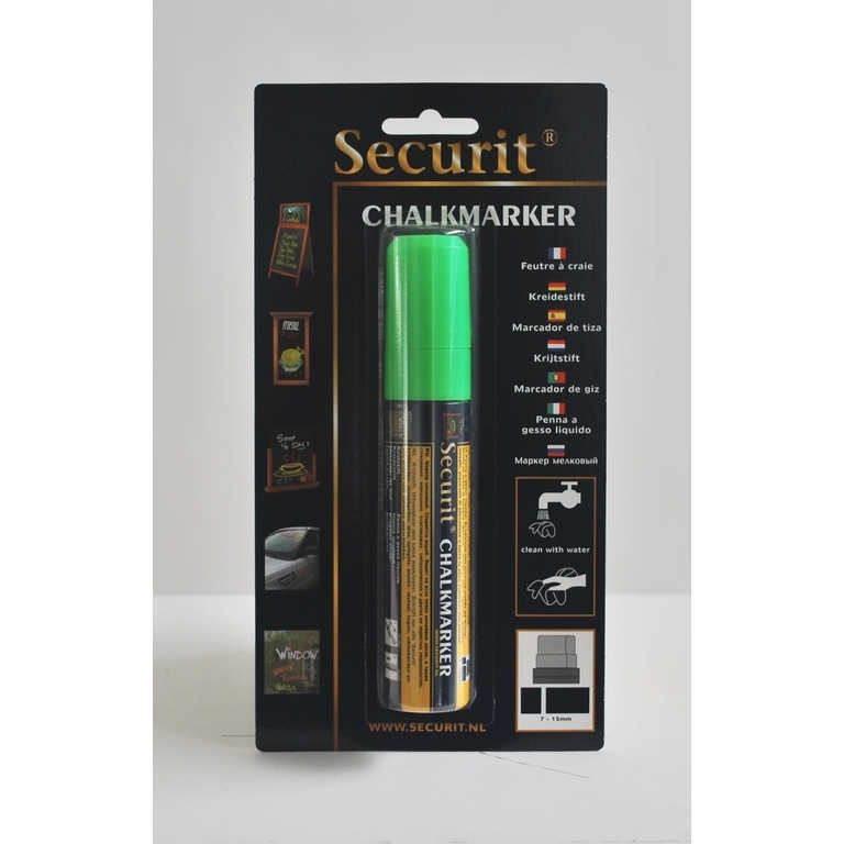Silný křídový popisovač Securit, šířka hrotu 7-15 mm, zelený, blistr