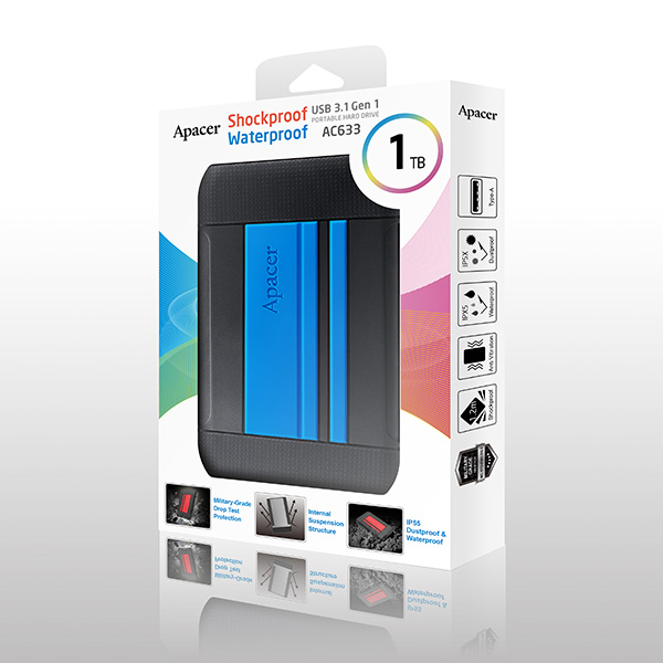1TB Apacer AC633, Externí HDD 2.5" USB 3.0, odolný, modrý