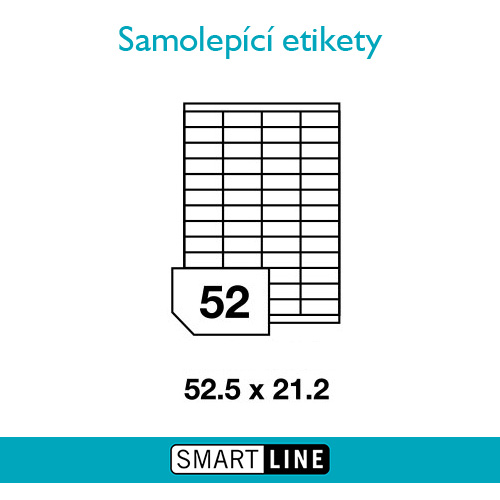 Samolepící bílé etikety Smart Line A4 52,5 x 21,2 mm 100 archů