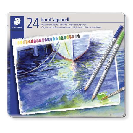 Akvarelové pastelky Staedtler Karat, kovová krabička, 24 barev