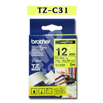 Páska Brother TZE-C31, 12mm, černý tisk/signální žlutá podklad, originál 1