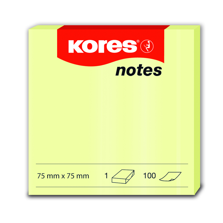 Samolepící bloček Kores 75x75mm 100 listů žlutý