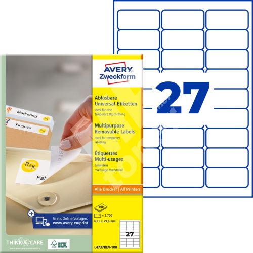 Samolepící etikety 63,5 x 29,6 mm, 100 listů A4 L4737REV-100 1
