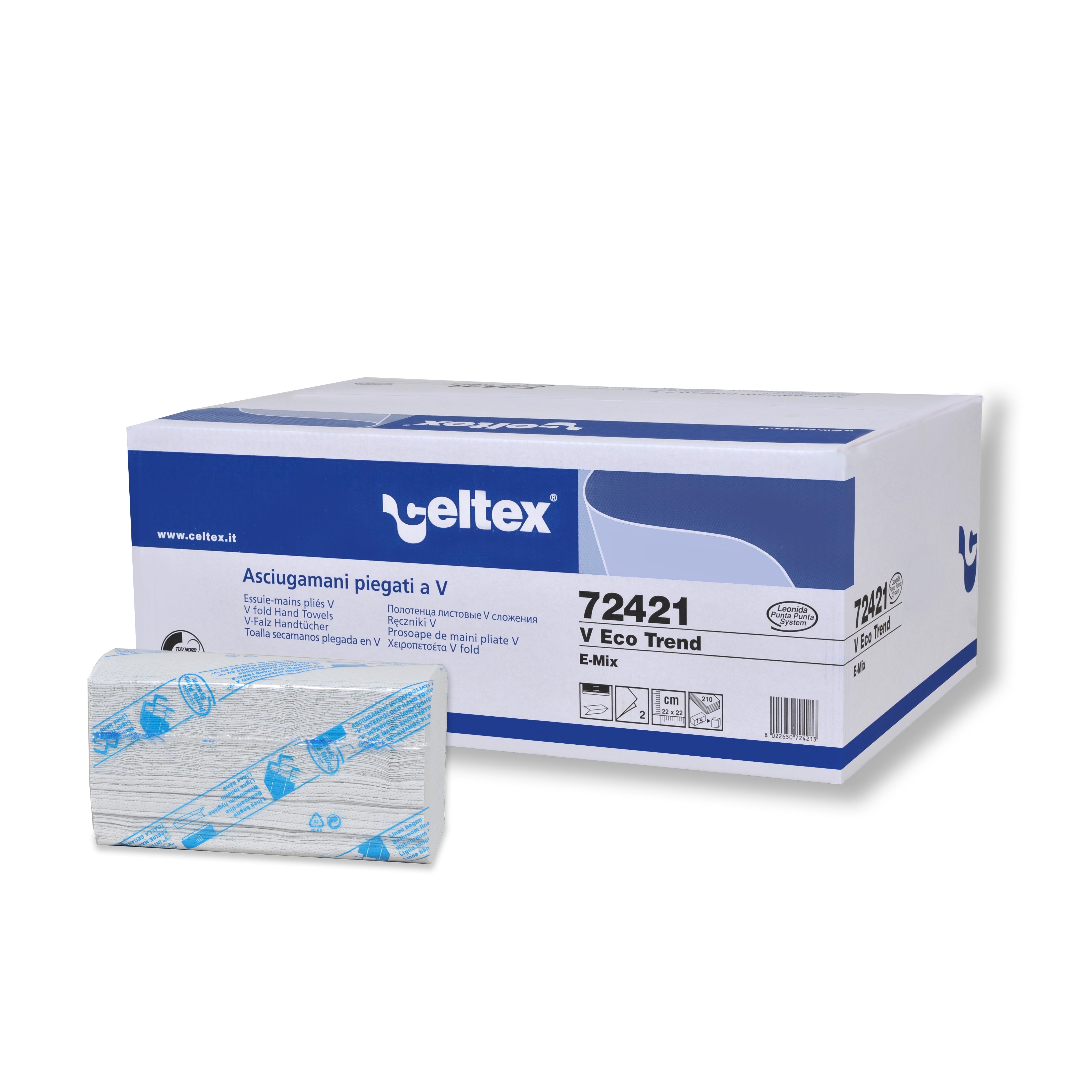 Ručníky papírové skládané Celtex V Eco Trend 3150ks, 2vrstvy, bílo/zelené