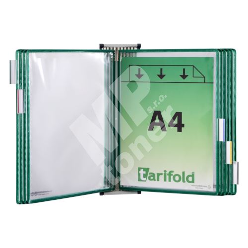 Tarifold nástěnný kovový držák s rámečky, 10 rámečků s kapsami A4 na výšku, zelené 1