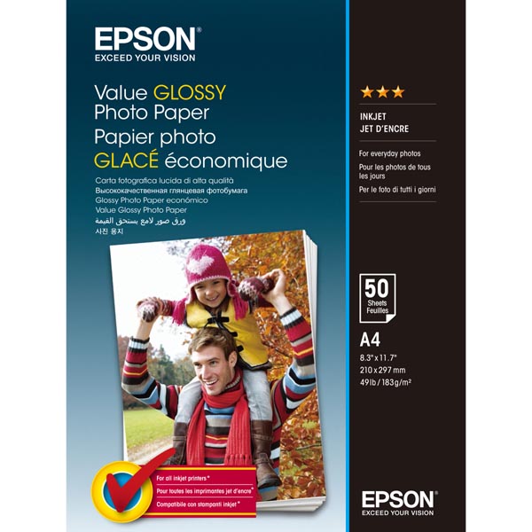 Epson Value Glossy Photo Paper, foto papír, lesklý, bílý, A4, 183 g/m2, 50 ks