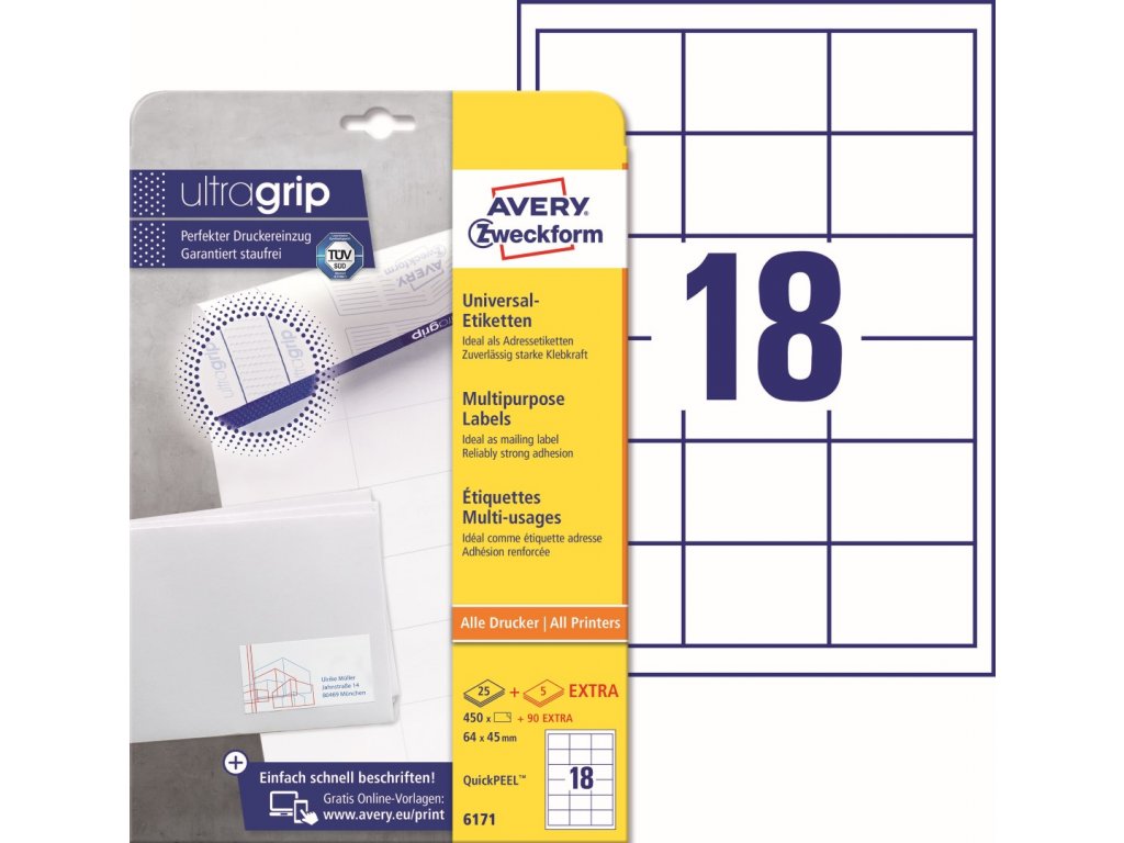 Samolepící etikety Ultragrip 64 x 45 mm, 30 listů A4 6171