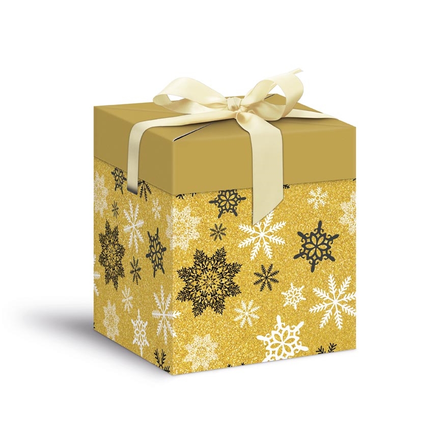 Krabička dárková vánoční 12 x12 x 15cm, zlatá
