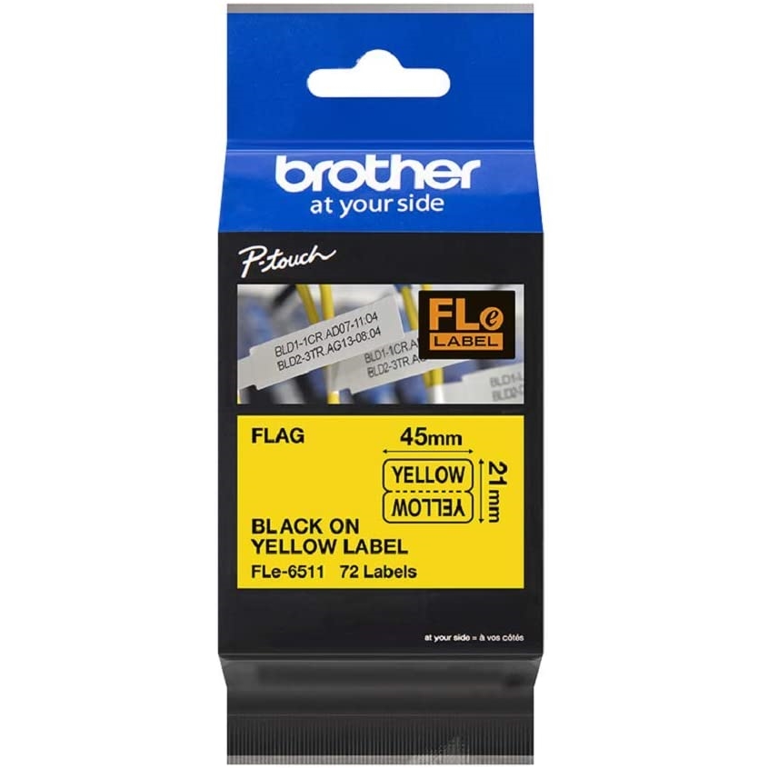 Páska do šítkovače Brother FLE6511, černý tisk/žlutý podklad, originál