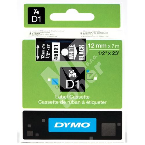 Páska Dymo D1 12 mm bílý tisk/černý podklad, 45021, S0720610 1