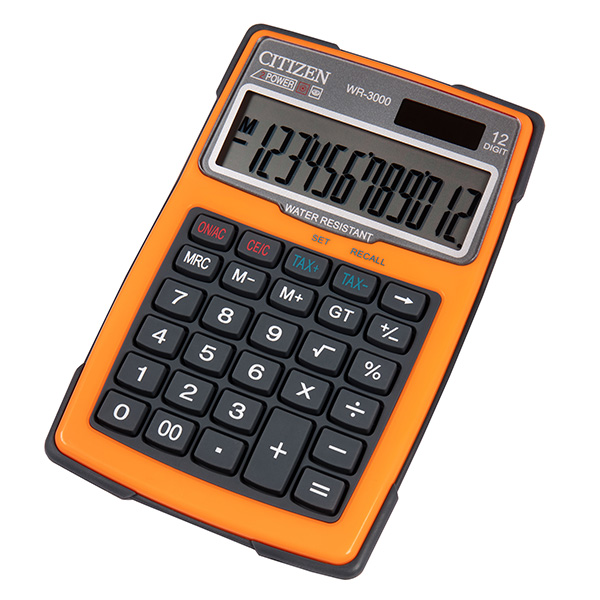 Kalkulačka Citizen WR3000NRORE, stolní s výpočtem DPH, dvanáctimístná, oranžová,