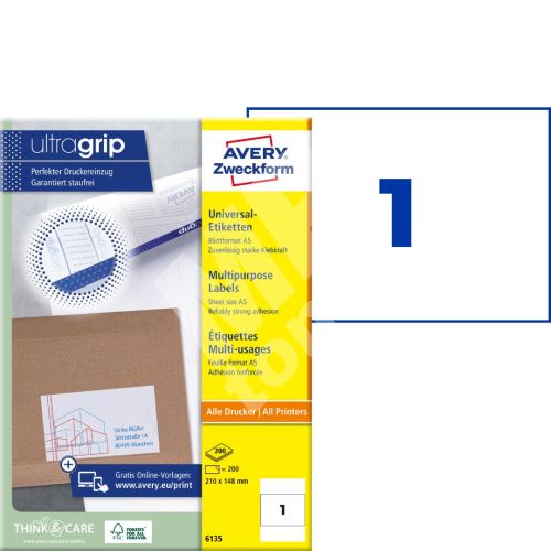 Samolepící etikety Ultragrip 210x148 mm 200 listů A5 6135 1