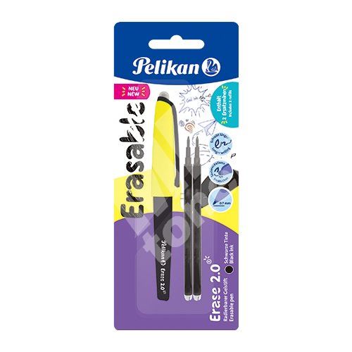 Gumovací pero Pelikan černé, 0,7mm + 2ks náplně 1