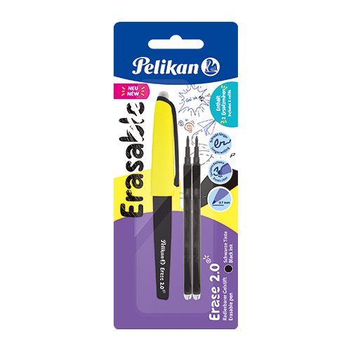 Gumovací pero Pelikan černé, 0,7mm + 2ks náplně