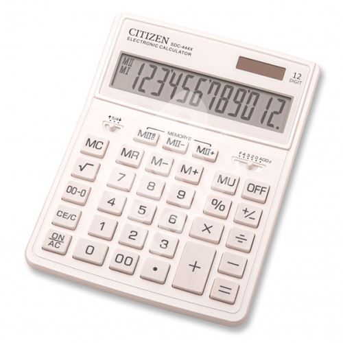 Kalkulačka Citizen SDC444XRWHE, stolní, dvanáctimístná, duální napájení, bílá 1