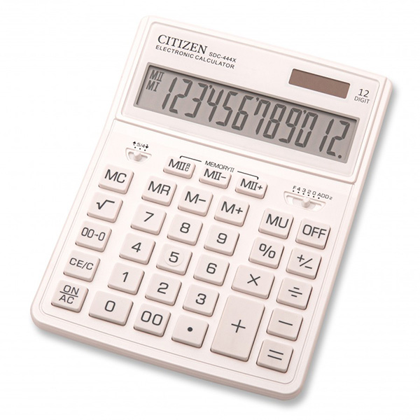 Kalkulačka Citizen SDC444XRWHE, stolní, dvanáctimístná, duální napájení, bílá