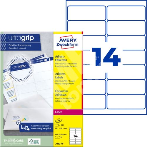 Adresní etikety Ultragrip 99,1 x 38,1 mm, 40 listů A4 L7163-40 1