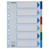 Barevné rozlišovače Esselte A4, plast, 6 dílů, mix barev