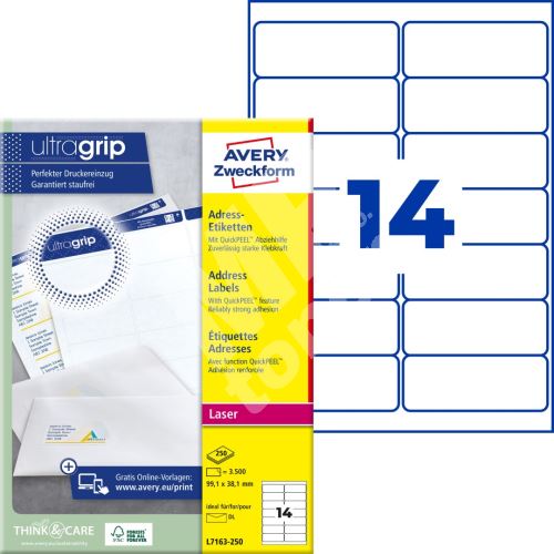 Adresní etikety Ultragrip 99,1 x 38,1 mm, 250 listů A4 L7163-250 1