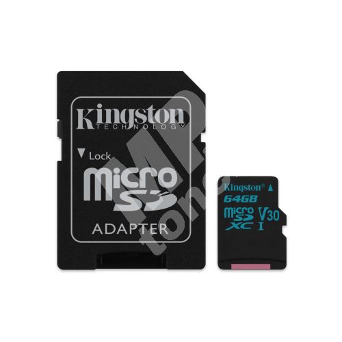 Kingston 64GB microSDXC Canvas Go UHS-I U3 V30 90R/45W + SD adaptér 1
