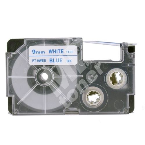 Kompatibilní páska Casio XR-9WEB 9mm x 8m modrý tisk/bílý podklad 1