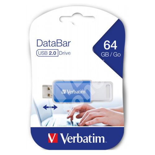 64GB Verbatim DataBar, USB flash disk 2.0, 49455, modrý 1