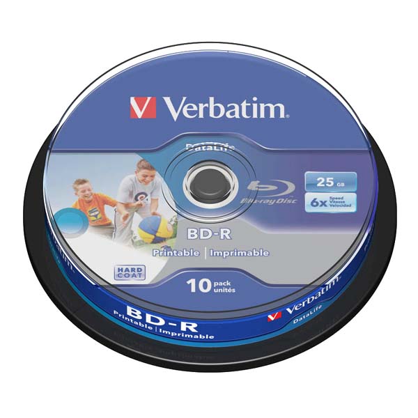 25GB Verbatim BD-R SL, Hard Coat protective layer, Spindle, 43804, 6x, 10-pack