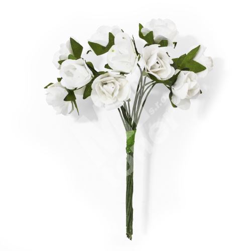 Papírové květiny na drátku Růže bílá, 12ks 1