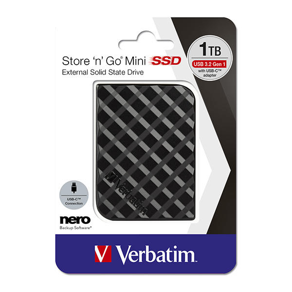 1TB Verbatim Store'n'Go mini, Externí SSD, USB 3.2 Gen 1, 53237, černý