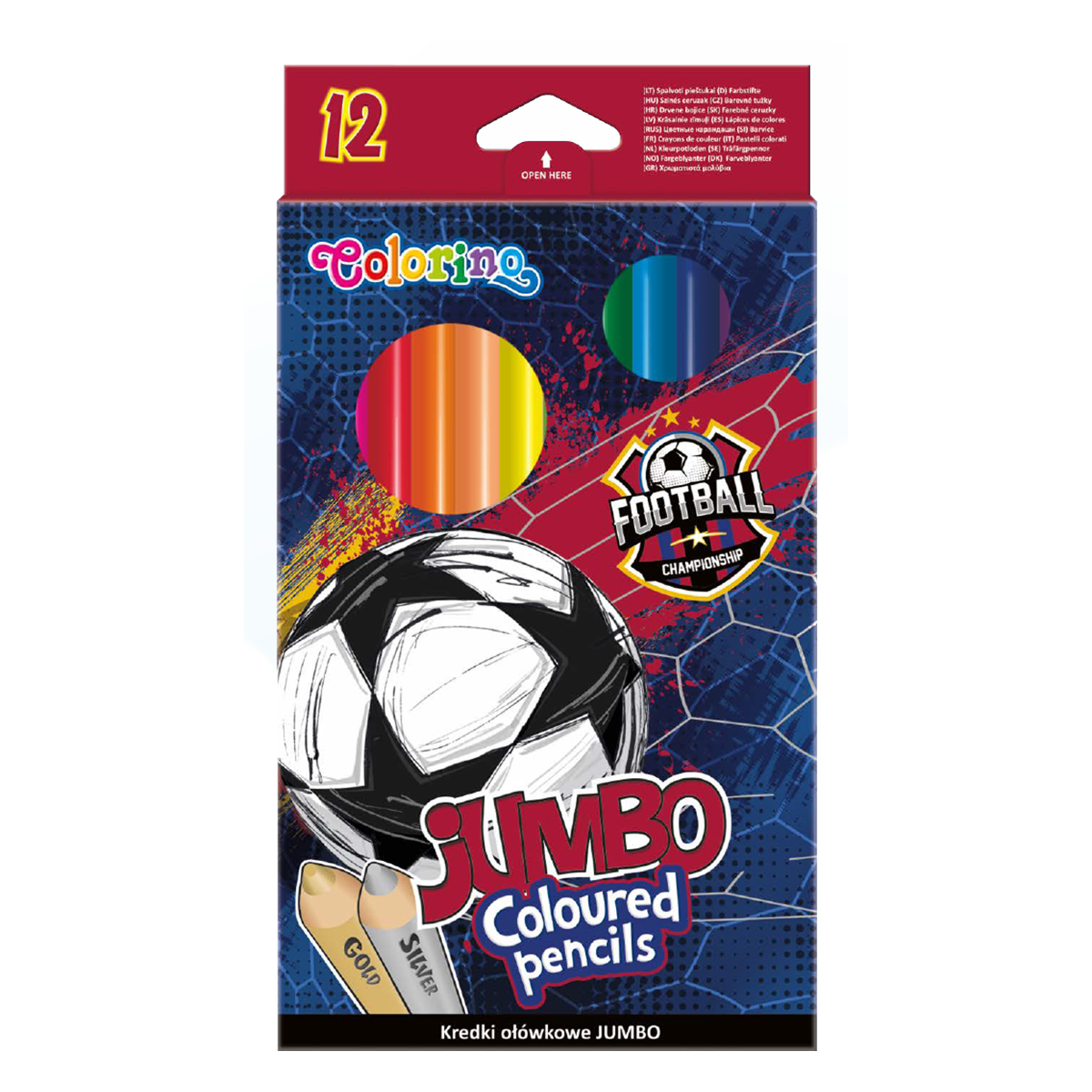 Pastelky trojhranné Jumbo Colorino Fotbal, 12 barev