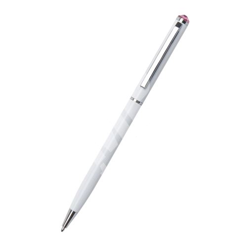 Kuličkové pero Art Crystella Slim bílá s růžovým krystalem Swarovski 2