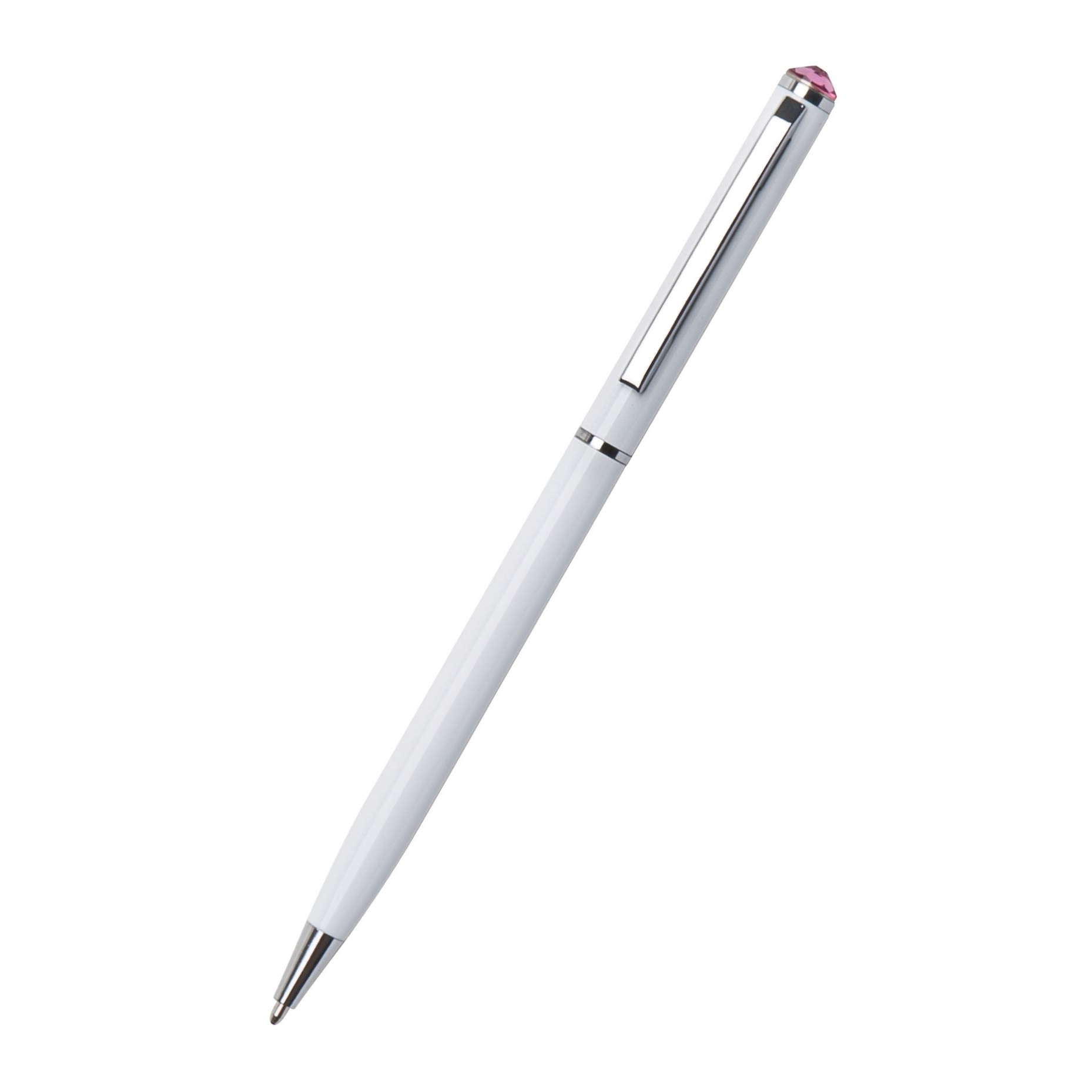 Kuličkové pero Art Crystella Slim bílá, s růžovým krystalem Swarovski