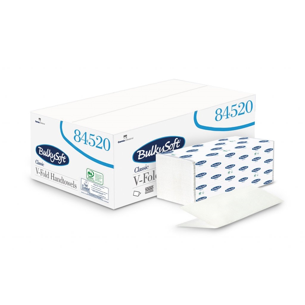 Papírové ručníky skládané BulkySoft V-Fold Ultra, 2vr., 3000ks, celulóza
