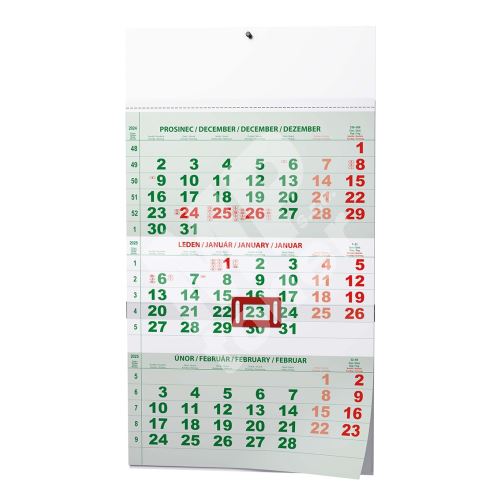 Nástěnný kalendář - Tříměsíční - A3 (s mezinárodními svátky) - zelený 1