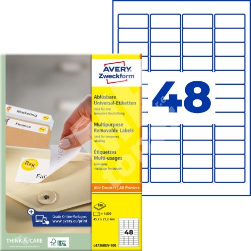 Samolepící etikety 45,7 x 21,2 mm, 100 listů A4 L4736REV-100 1