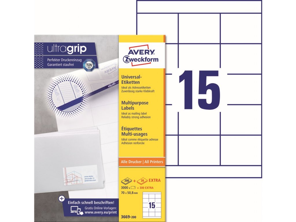 Samolepící etikety Ultragrip 70 x 50,8 mm, 220 listů A4 3669-200