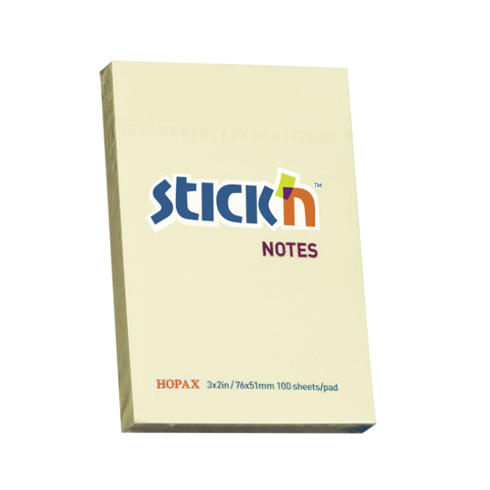 Samolepící bloček Stick'n 76x51mm, žlutá, 100 listů