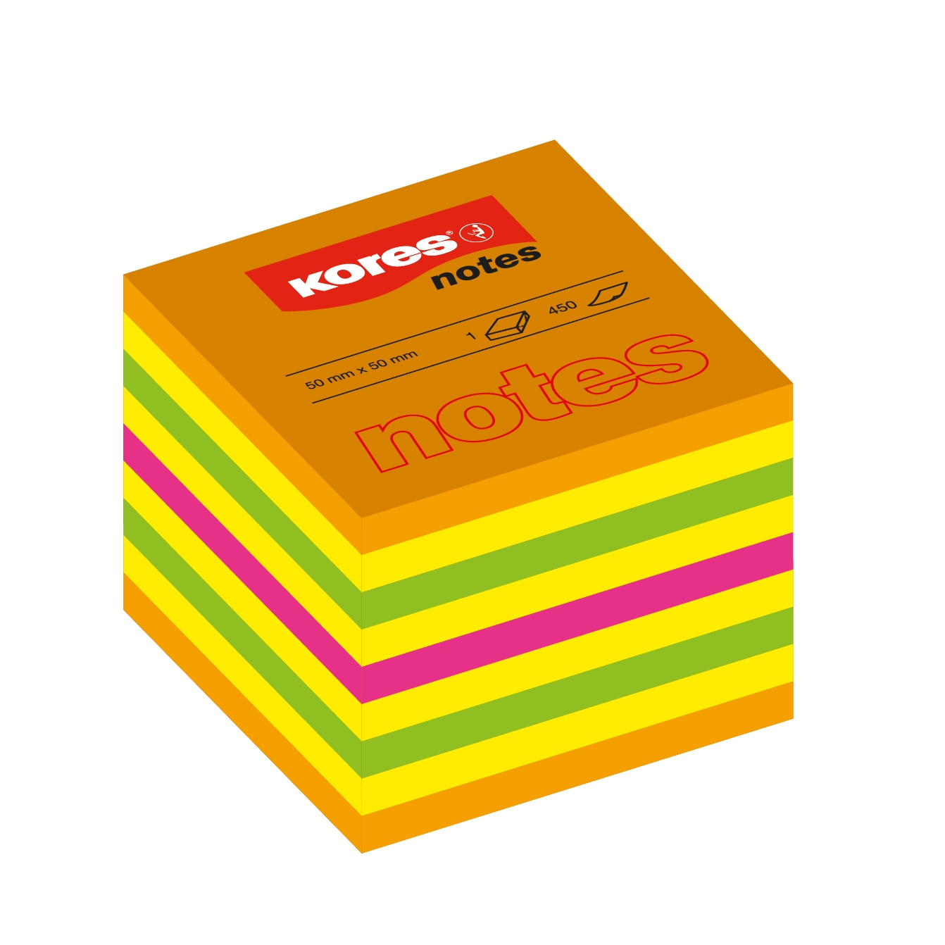 Samolepící bloček Kores Cubo Summer Neon 50x50mm 400 listů